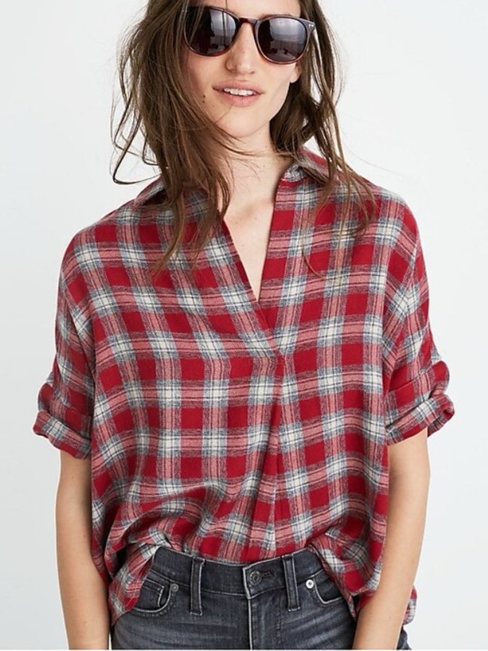 Madewell Flannel Courier Button-Back Shirt in Fairfax Plaid